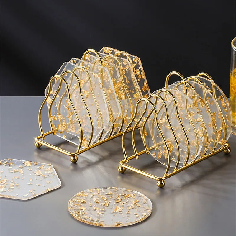 6pcs Acrylic Gold Foil Coaster Set with Holder