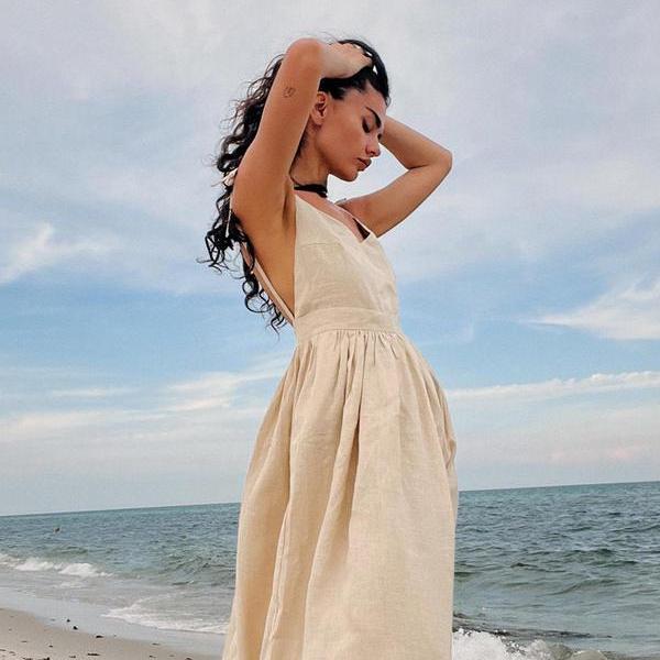 Summer Breeze Cotton V-Neck Midi Dress