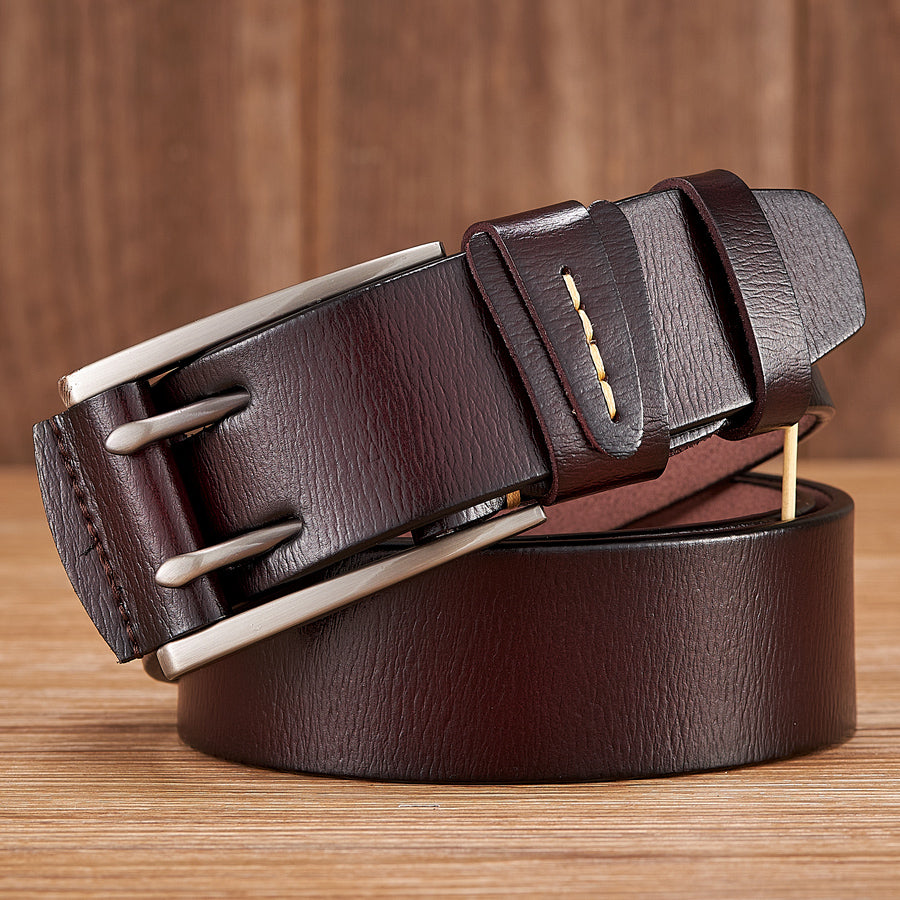 4CM Genuine Leather Belt for Men with Double Pin Buckle