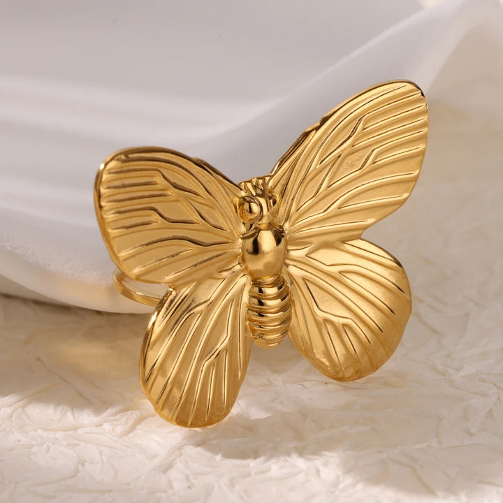 Vintage Butterfly Stainless Steel Rings – Elegant Couple Jewelry