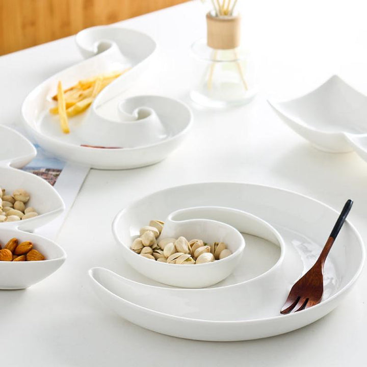 Elegant White Ceramic Divided Plate - Perfect for Serving Snacks, Desserts & Fruits