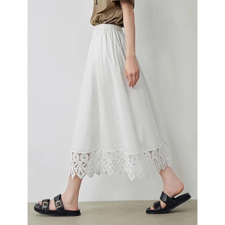 Elegant Lace Spliced Mid-Calf A-Line Skirt for Women