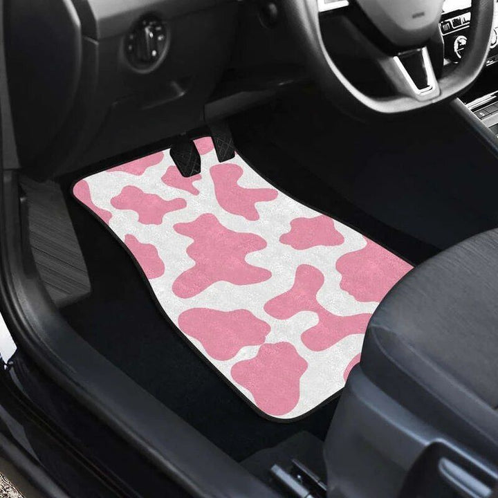 Pastel Pink & White Cow Print Car Floor Mats