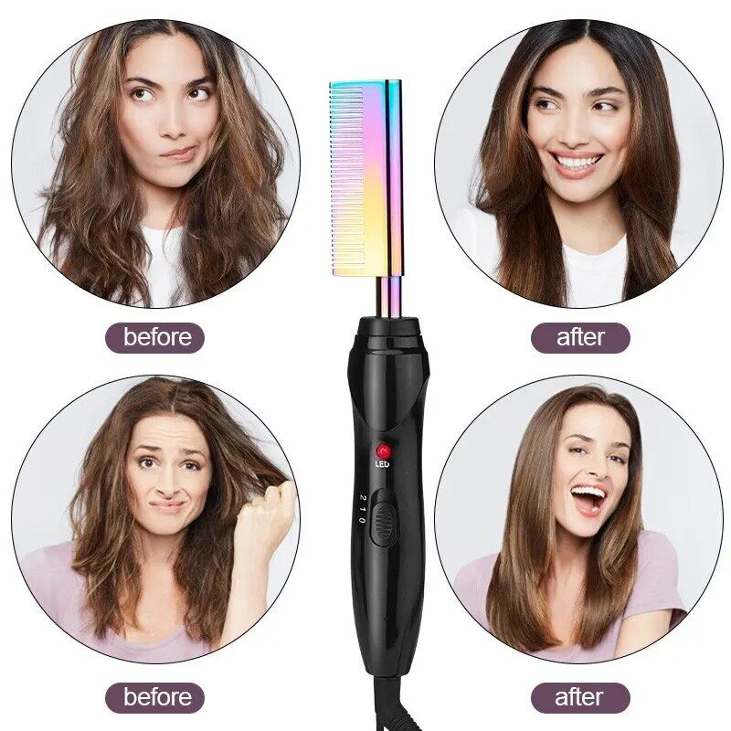 2-in-1 Gradient Hair Straightener & Curling Iron: Electric Hot Comb for Ultimate Styling