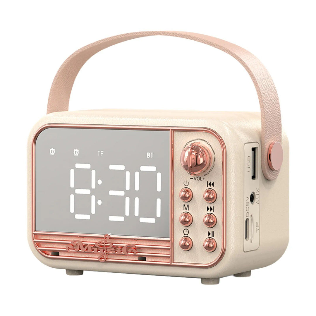 Retro-Style Portable HiFi Wireless Speaker with Alarm Clock and Stereo Sound