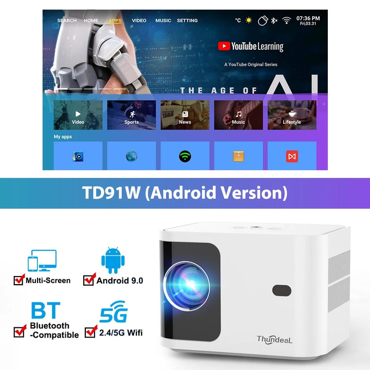 HD 1080P 4K Video Portable Projector with 5G WIFI & Android