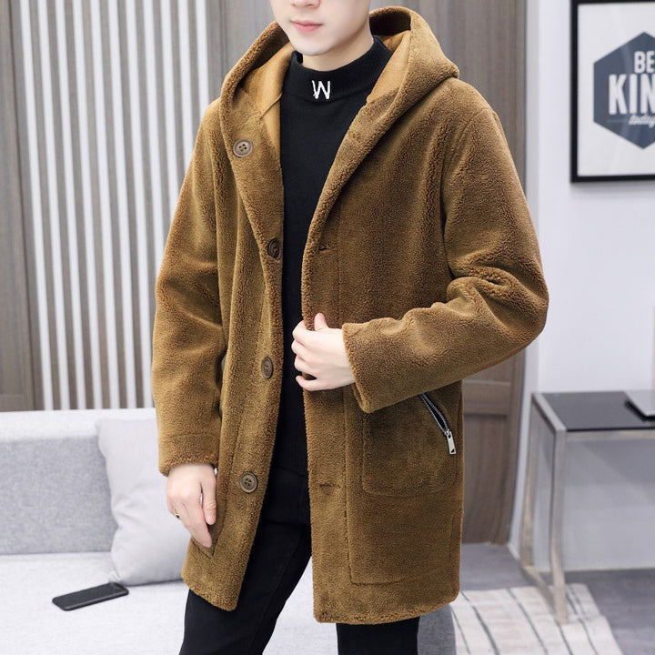 Double-sided Wear Fleece Coat Hooded Mid-length Coat