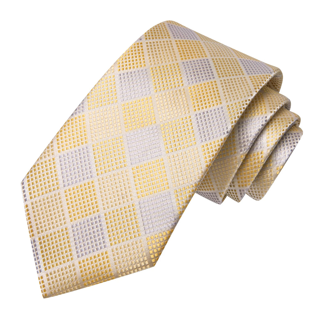 Elegant Champagne Plaid Silk Tie Set