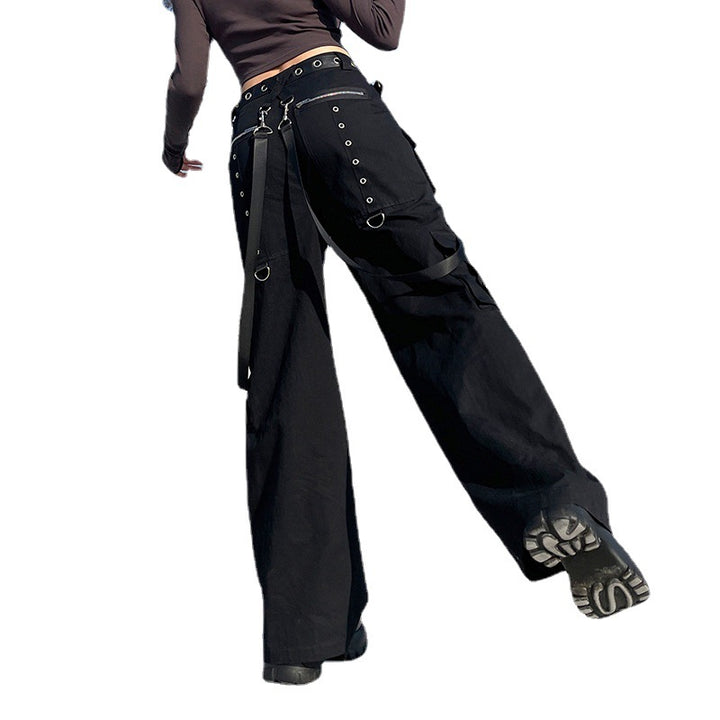 Printed Dark Woven Pants Street Hip-Hop Ribbon Wide-Leg Pants Casual Pocket Trousers