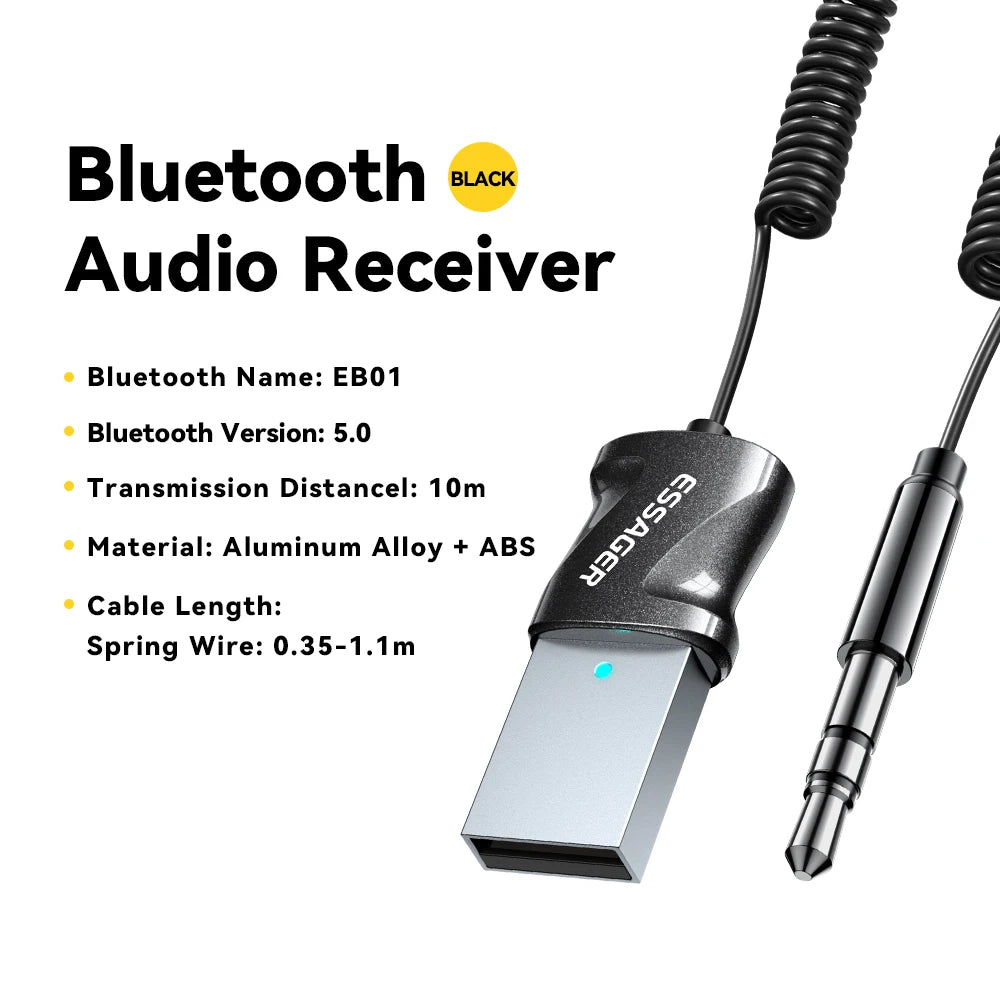 Bluetooth 5.0 Aux Adapter Wireless Receiver for Car Audio and Hands-Free Calls