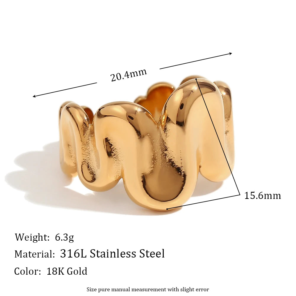 Wave Spring Adjustable Open Ring - Gold Plated, Hypoallergenic, Water Resistant