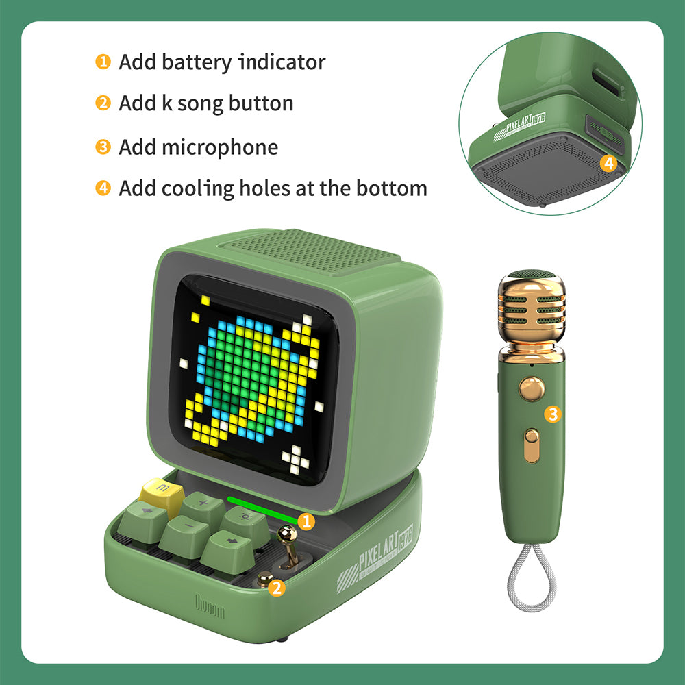 Ditoo-Mic Bluetooth Speaker with Karaoke Microphone and Pixel Art Display