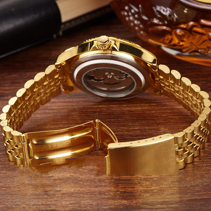 Gold Imitation Tourbillon Hollow Through The Bottom Mechanical High-End Business Men's Watch