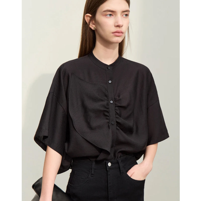 Summer Asymmetrical Stand-up Collar Blouse