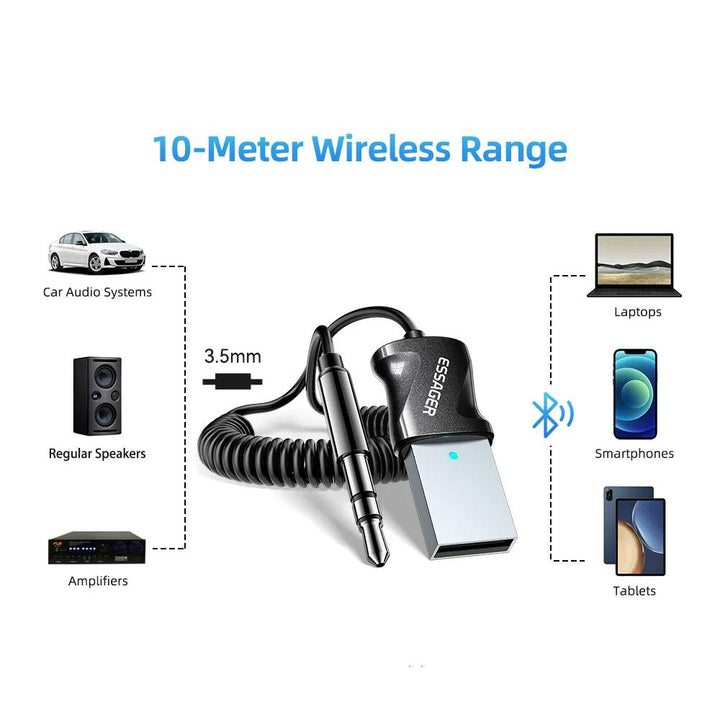 Bluetooth 5.0 Aux Adapter Wireless Receiver for Car Audio and Hands-Free Calls