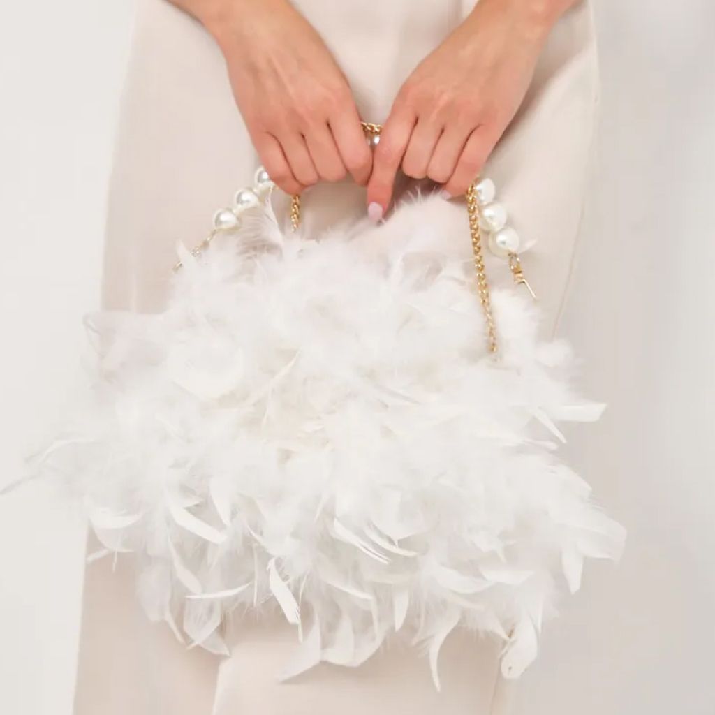 Luxury Feather Clutches: Fashion Pearls Top-handle Purse