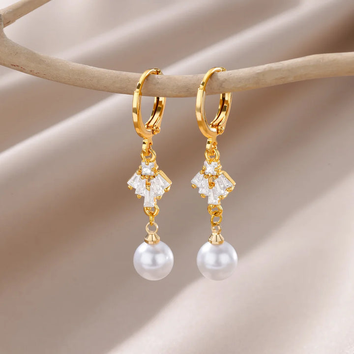 Butterfly Imitation Pearl Dangle Earrings - Trendy Stainless Steel Jewelry