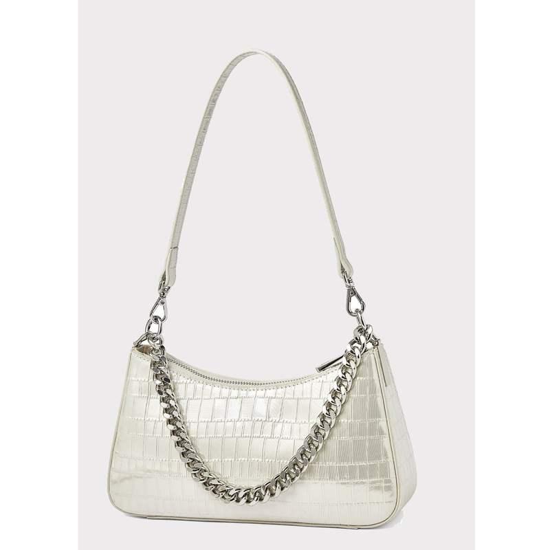 Luxe Alligator Pattern Leather Shoulder Bag with Chain Detail