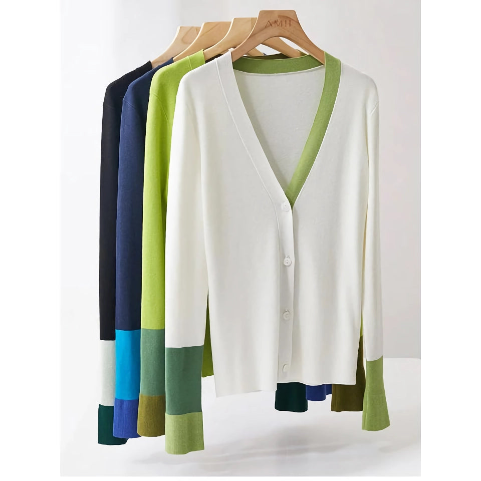 Asymmetric Spliced V-neck Wool Cardigan