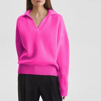 Women's Knit Polo Neck Pullover Solid Color Sweater