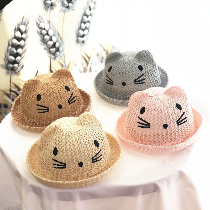 Summer Baby Straw Hat with Cute Cat Ears