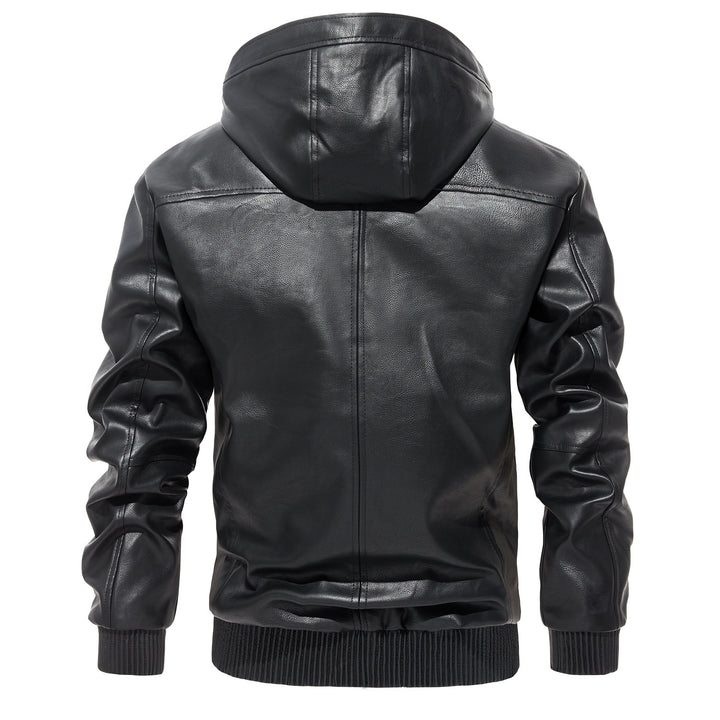 Men's Casual All-matching Hooded Leather Coat Trendy Basic