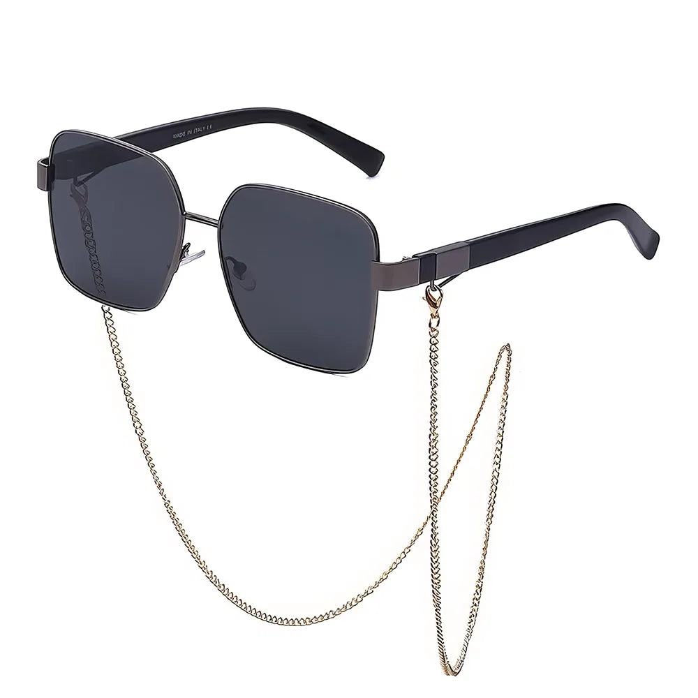 Oversized Square Sunglasses with Chain