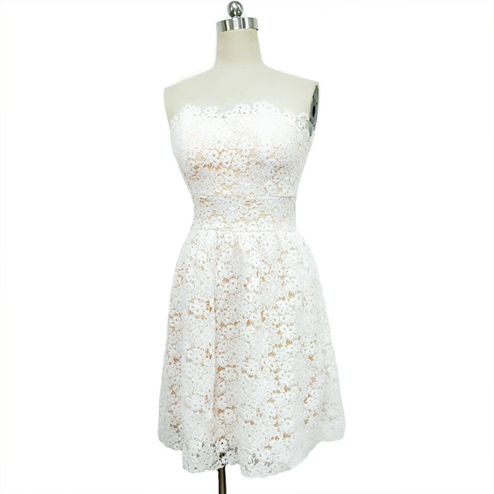 Women's White Floral Wrapped Chest Evening Dress