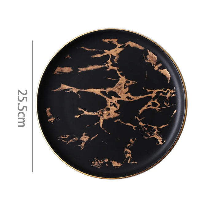 Elegant Nordic Ceramic Dinner Plates with Gold Inlay