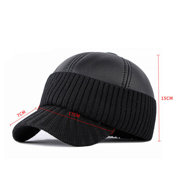 Men's Winter Leather Earflaps Warm PU Thickened Baseball Cap Hat