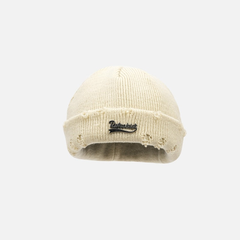 Ripped Metal Letter Woolen Cap