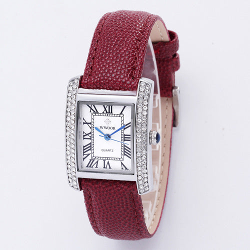 Diamond-Encrusted Watch With Belt And Wrist Strap For Ladies