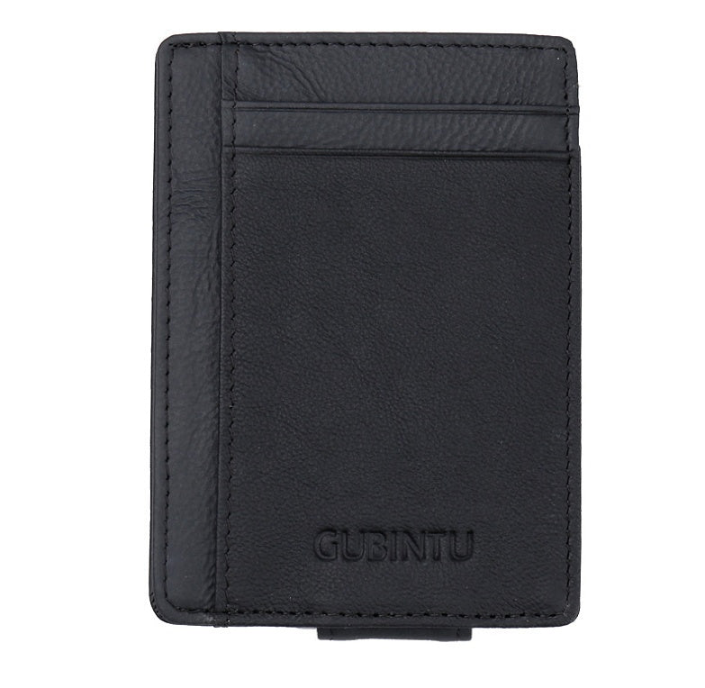 Fashion Men Magnet Money Clip Thin Credit Card Holder Genuine Leather Front RFID Pocket Wallet Blocking