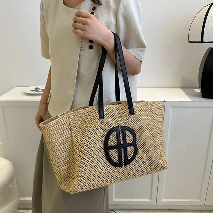 Handmade Straw Knitting Tote Bag