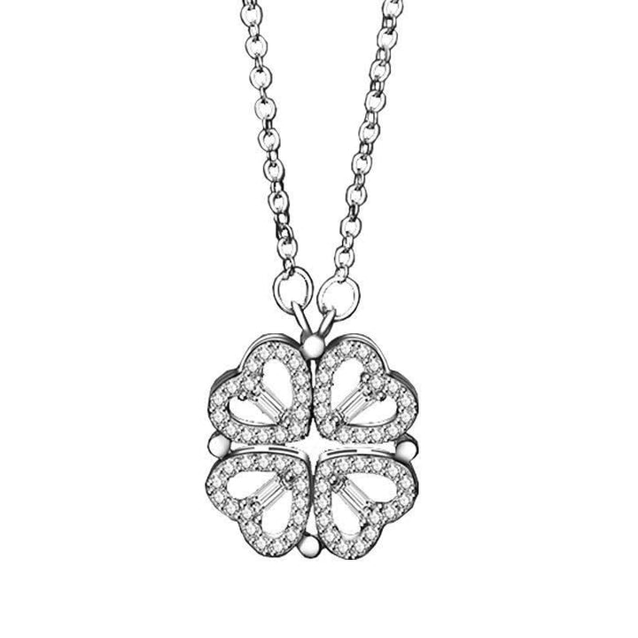 Elegant Heart-Shaped Crystal Clover Pendant Necklace - Fashion Jewelry for Women