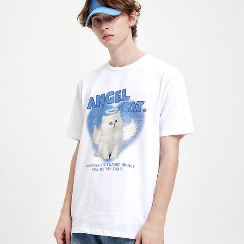 Angel Cat Graphic Cotton T-Shirt