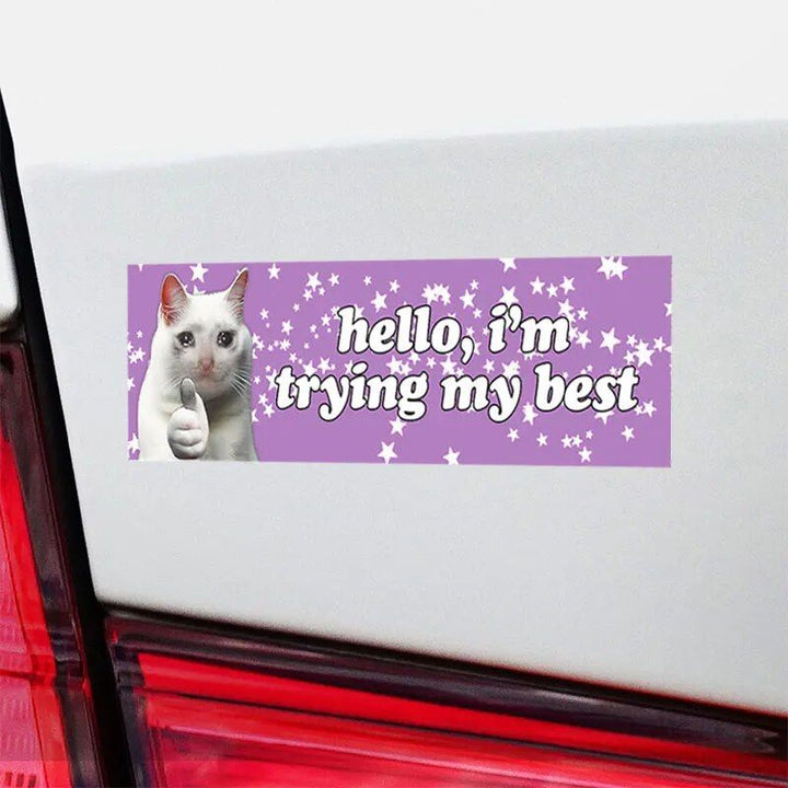 Funny "Hello, I'm Trying My Best" Cartoon Car Decals