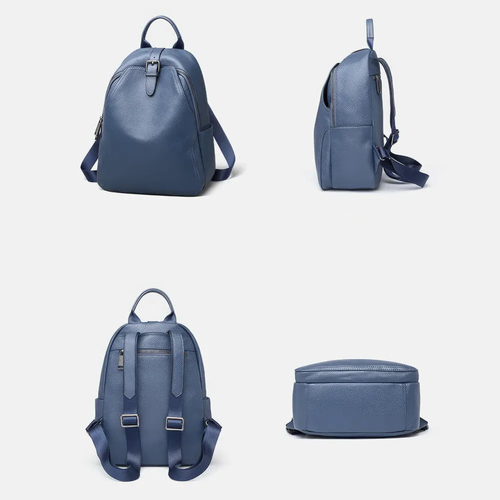 Stylish Blue Grey Leather Women Backpack