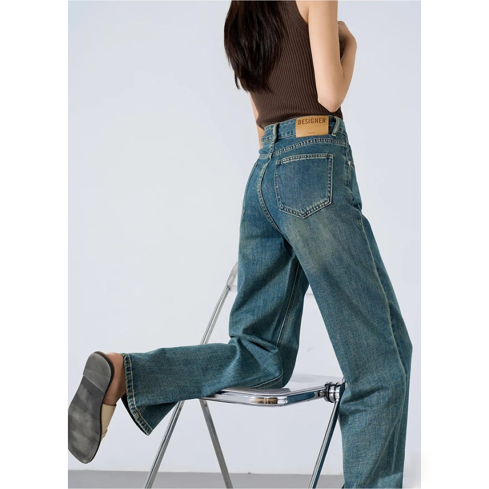 High Waisted Casual Straight Wide Leg Jeans