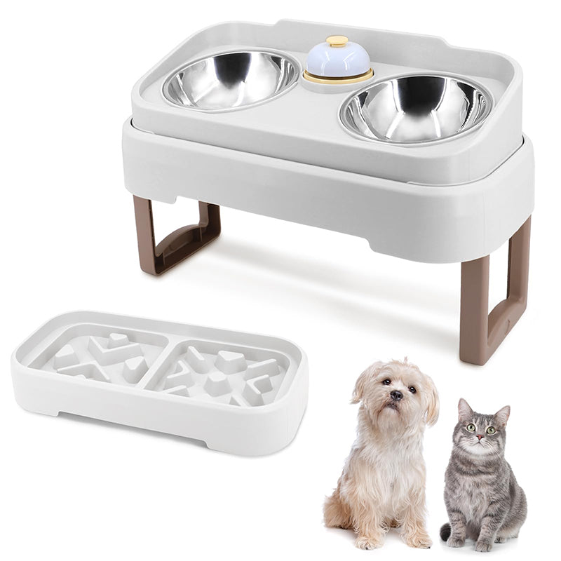 3-in-1 Adjustable Stainless Steel Elevated Pet Bowl Set