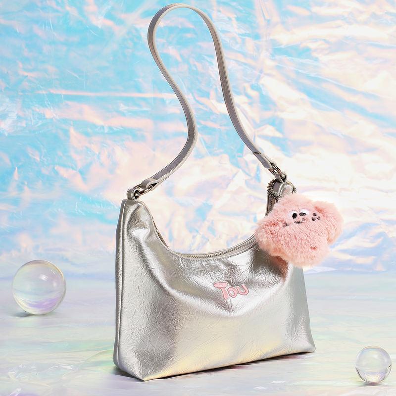 High-End Silver PU Leather Shoulder Bag