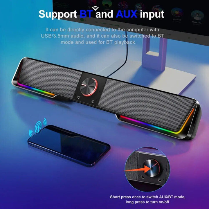 Wireless RGB Sound Bar with 3.5mm Aux and Bluetooth Connectivity