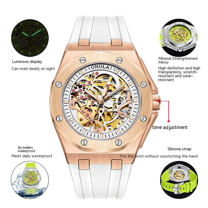 Tape Waterproof Luminous Hollow Automatic Mechanical Watch