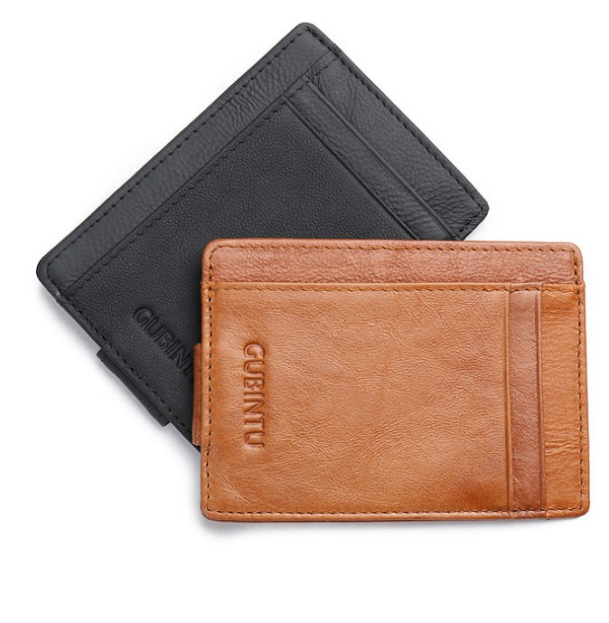 Fashion Men Magnet Money Clip Thin Credit Card Holder Genuine Leather Front RFID Pocket Wallet Blocking