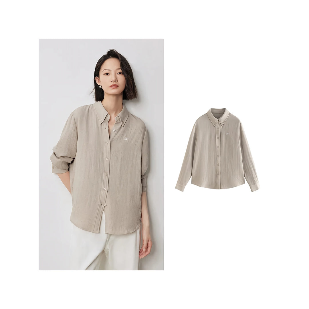 Elegant Autumn Long Sleeve Linen Blouse with Embroidery