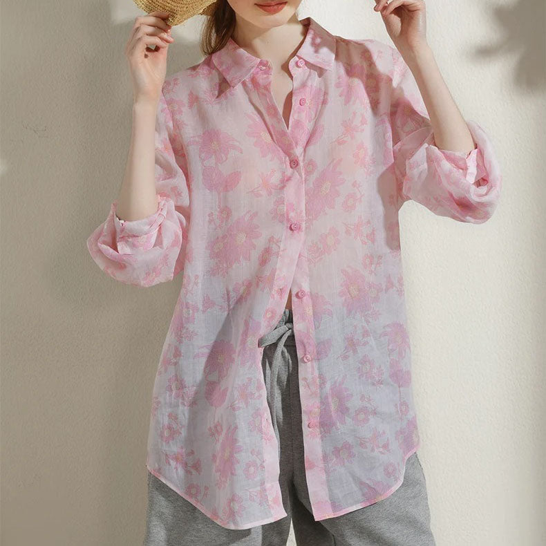 Floral Print Ramie Blouse for Women