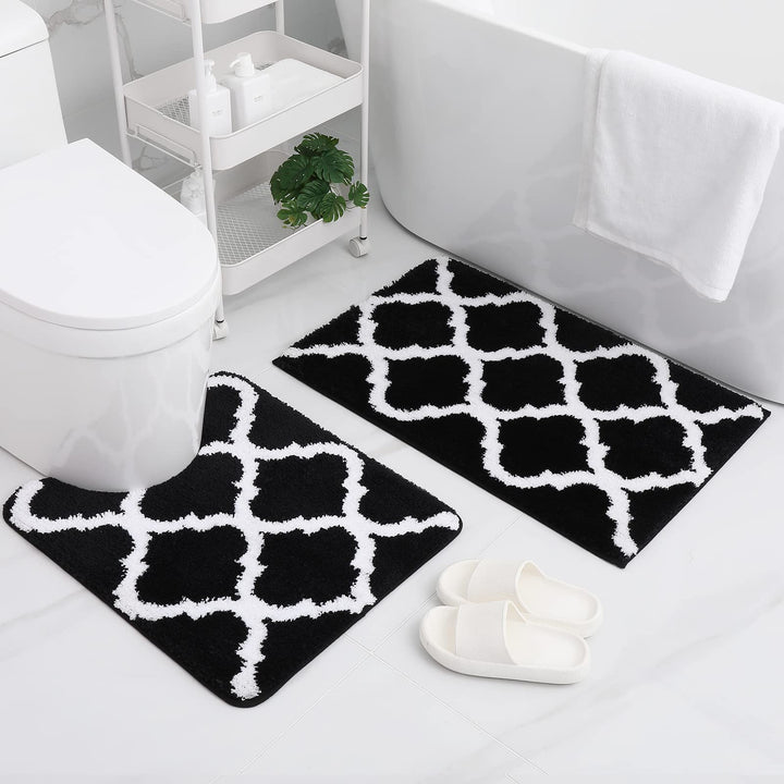 Ultra Soft Shaggy Bath Mat Set – 2 Piece Non-Slip Absorbent Rugs