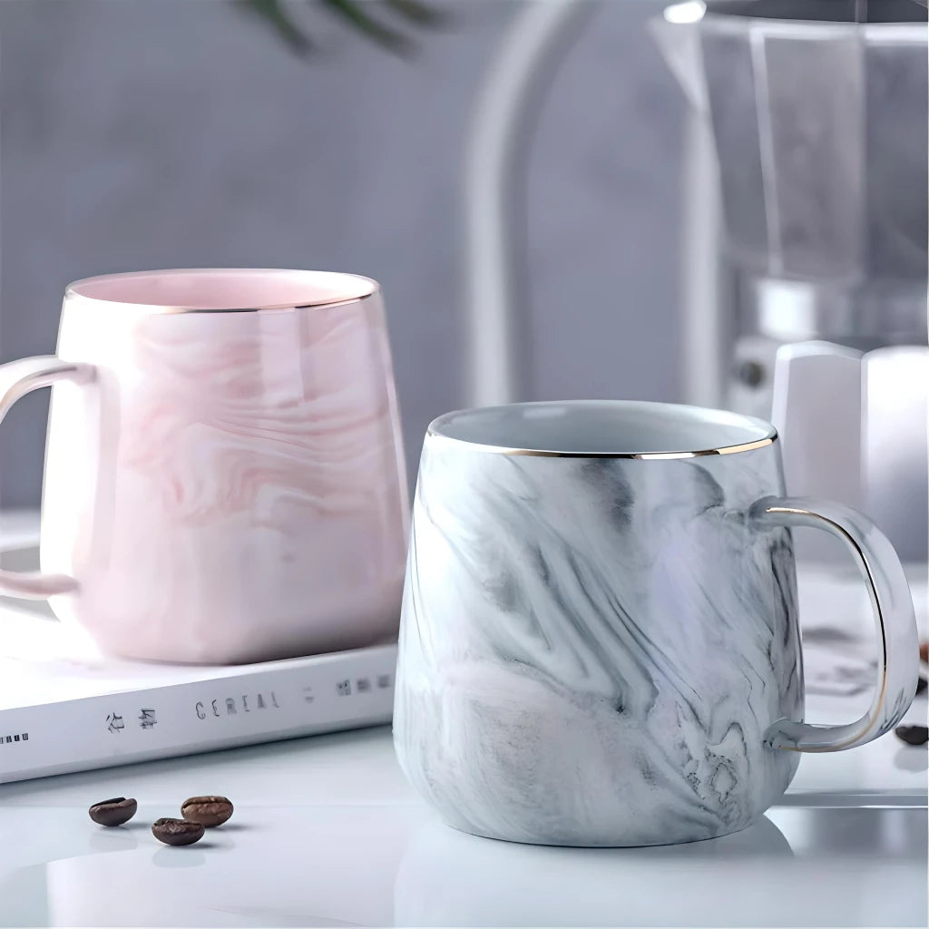 Marble Pattern Ceramic Mug with Gold Rim