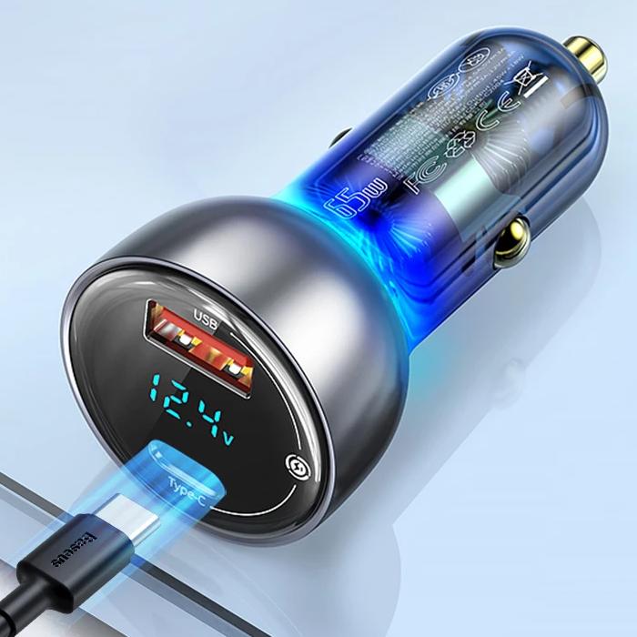 65W Fast Car Charger with LED Display for Quick Charging