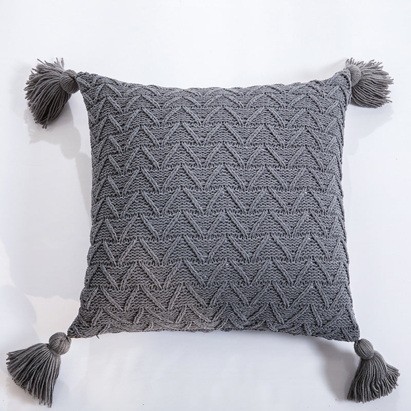 Soft Chenille Knitted Pillow Cover - Nordic Tassel Cushion Case